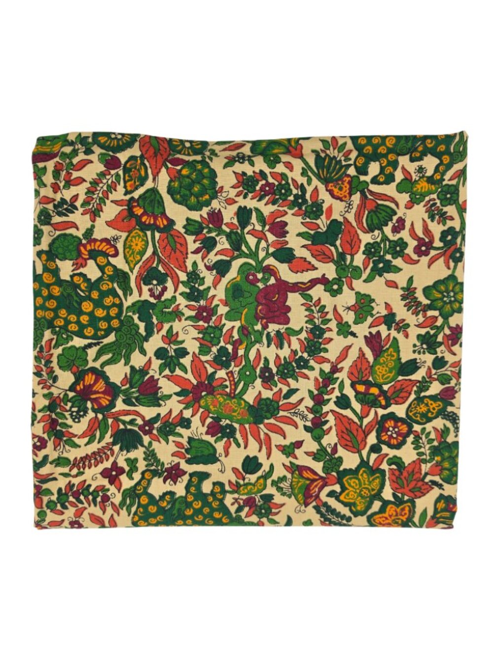 Vtg 70s Tibetan Guardian Forest 0.9 Yard Cotton Quilting Fabric Floral Print